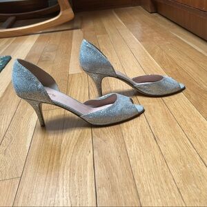 Kate Spade Silver Glitter Heels with Peep-Toe Design